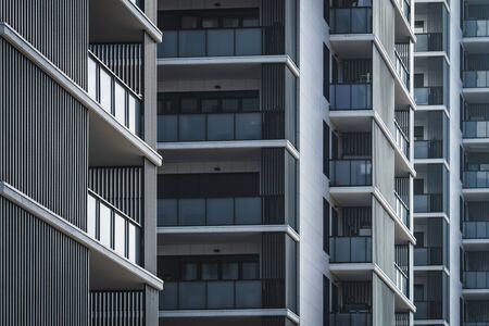 Geometrical view of several facades with balconies of residential buildingsの写真素材