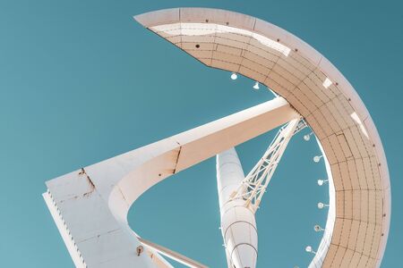 Low angle view of a white communications Tower.の写真素材
