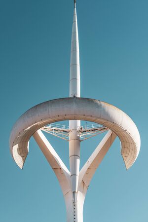 Low angle view of a white communications Towerの写真素材
