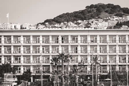 Balconies of a beach hotel in black and whiteのeditorial素材