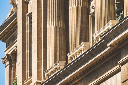 Base of Ionic columns, small balustrade and cornice of the National Art Museum of Catalonia in Barcelona aka MNACの写真素材