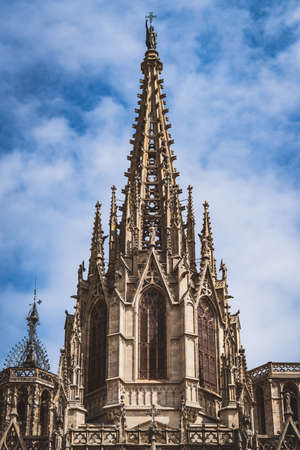 Main tower of Metropolitan Cathedral Basilica of Barcelonaの写真素材