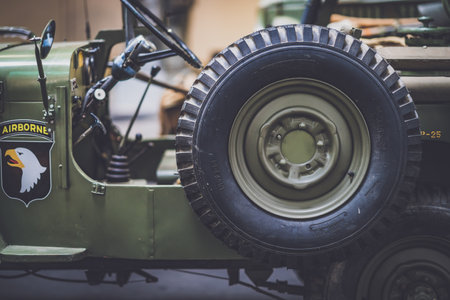 Detail of the side of an airborne military jeep of WWIIのeditorial素材