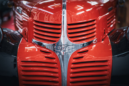 Front view of a classic Dodge half-ton pickup truck from 1940sのeditorial素材