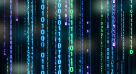 Abstract binary code background. Digital technology concept. 3D Renderingの素材