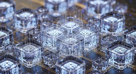 Abstract 3d rendering of high-tech circuit board. Computer digital drawing.の素材