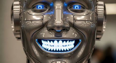 Robot face with teeth. 3d rendering. Computer digital drawing.の素材