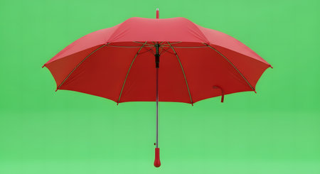 Red umbrella on a green background. 3d rendering, mock upの素材