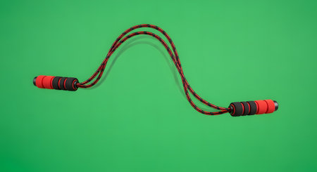 Skipping rope isolated on green background. 3d illustration.の素材