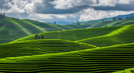 Green Tea Plantation at Chiang Rai Province, North Thailand.の素材