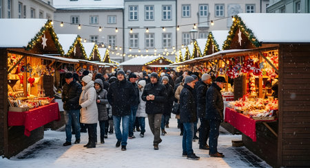 Unidentified people at Christmas market in Riga, Latvia.の素材