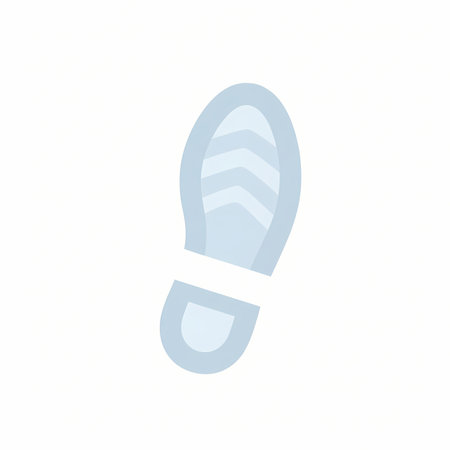 A minimalist, stylized icon of a light blue footprint showing a distinct tread pattern and a white stripe.の写真素材