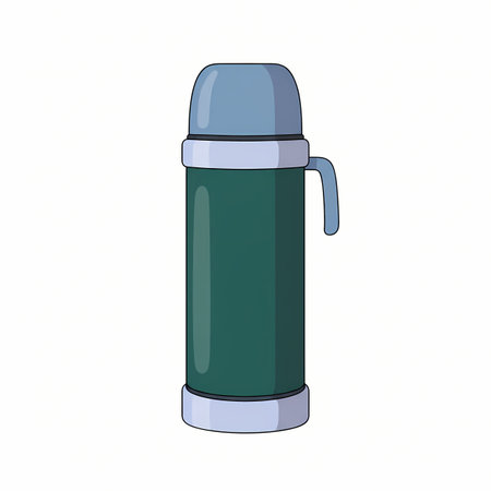 A simple, clean illustration of a green thermos bottle, perfect for representing portable beverages and outdoor activities.の写真素材