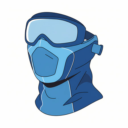 A blue ski mask with integrated goggles, designed for protection during winter sports.の写真素材