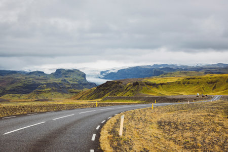 On a drive trough Iceland landscape with glaciersの写真素材