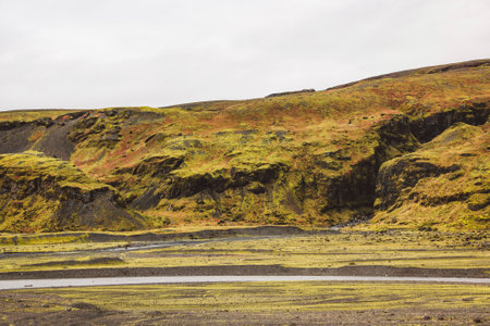 Orange and yellow hills of Iceland in autumnの写真素材