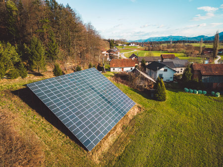 Privately owned solar farm in the countrysideの写真素材