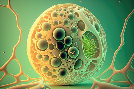3d imaginative illustration of a human cell on green backgroundの写真素材