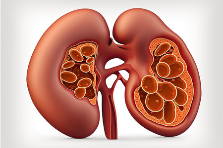 Spleen Cross section, illustration showing the trabecular tissue and the splenic vein and its...