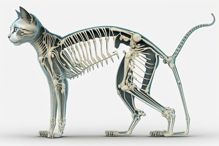 Cat skeleton isolated on white background, cat with realistic headの写真素材