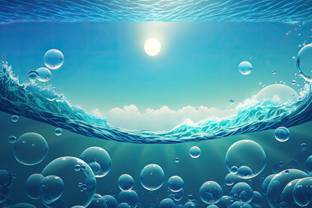 Waves and bubbles in blue underwater world, illustration