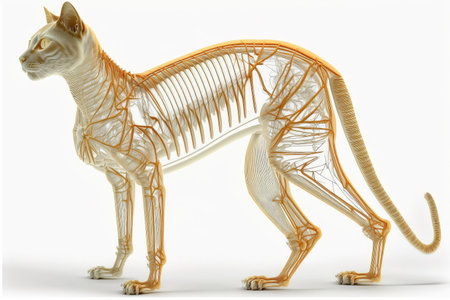 Realistic cat skeleton render isolated on white backgroundの写真素材