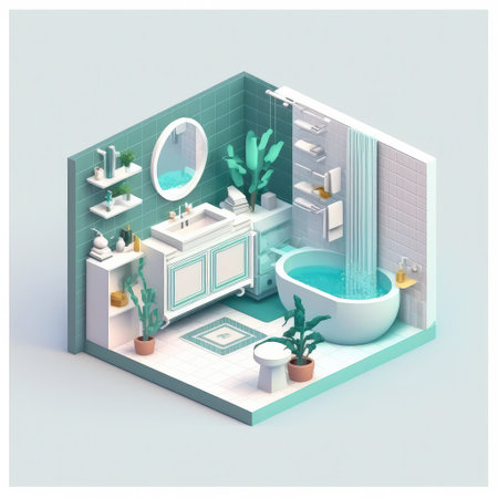 Isometric diorama bathroom isolated on white background, 3d digital renderingの素材