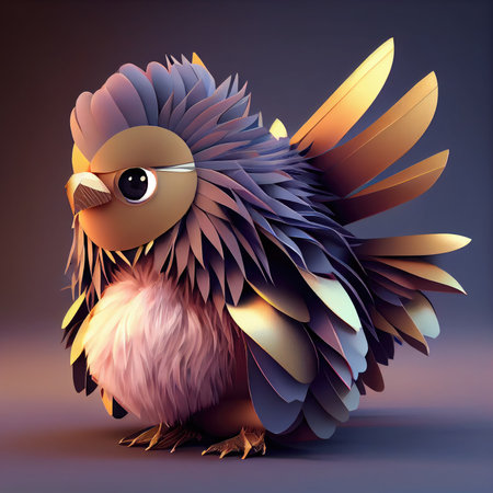 Illustration of a little miniature angry bird, standing on a rain. Generative AI.の素材