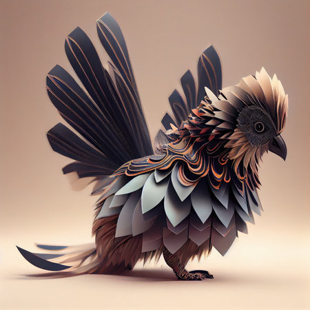 Illustration of a little miniature angry bird, standing on a rain. Generative AI.の素材
