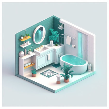 Isometric diorama bathroom isolated on white background, 3d digital rendering Generative AI.の素材