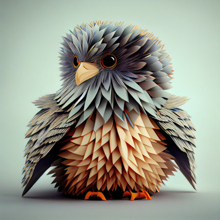 Illustration of a little miniature angry bird, standing on a rain. Generative AI.の素材