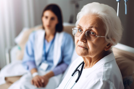 Portrait of senior woman and her caregiver. Generative ai.の素材