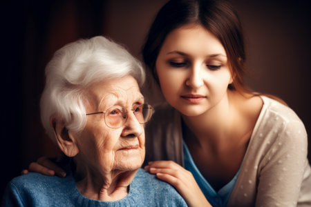 Portrait of senior woman and her caregiver. Generative ai.の素材