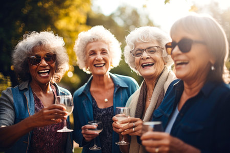 Diverse group of senior women having fun, smiling. Generative ai.の素材