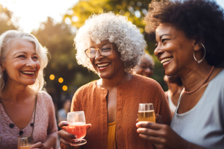 Diverse group of senior women having fun, smiling. Generative ai.の素材