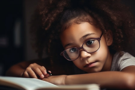 African American girl studying and reading. Generative ai.の素材