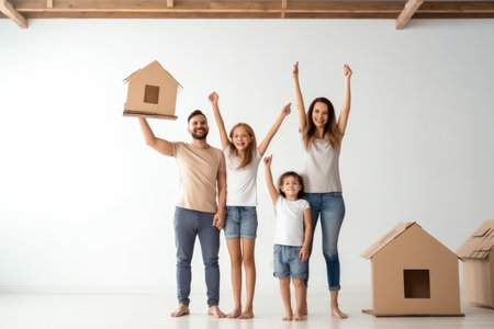 Concept of housing and relocation, happy family, building new home. Generative aiの素材