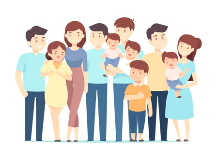 Concept of large young family. Illustration. Generative ai.の素材