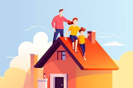 Concept of housing and relocation, happy family, building new home. Illustration. Generative aiの素材
