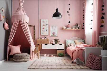 Young child room, teen girl bedroom. Generative ai.の素材