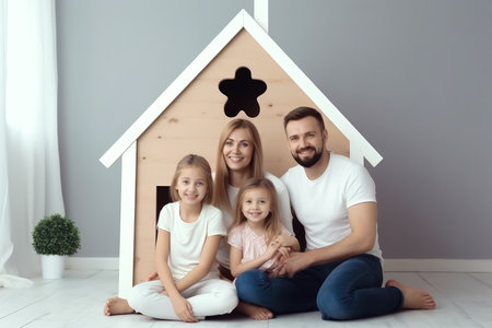 Concept of housing and relocation, happy family, building new home. Generative aiの素材
