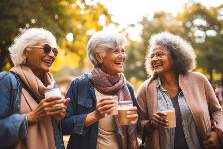 Diverse group of senior women having fun, smiling. Generative ai.の素材