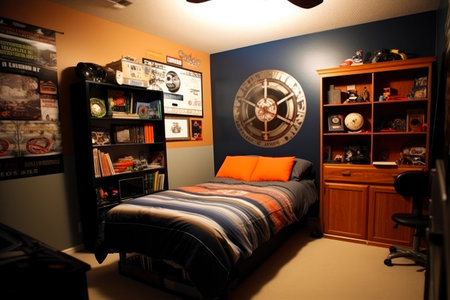 Teenage room with modern furniture, spacious with natural light, tidy. Generative ai.の素材
