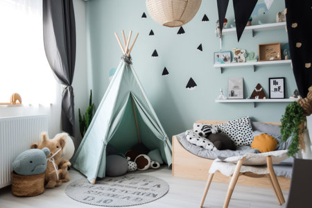Young child room, teen girl bedroom. Generative ai.の素材