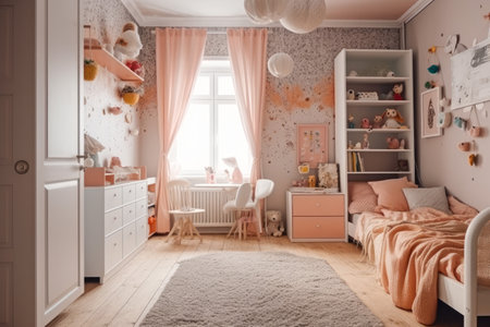 Young child room, teen girl bedroom. Generative ai.の素材