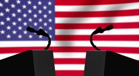 Mic and Stage Abstract Elections Background Concept Illustration. Modern Speech place design