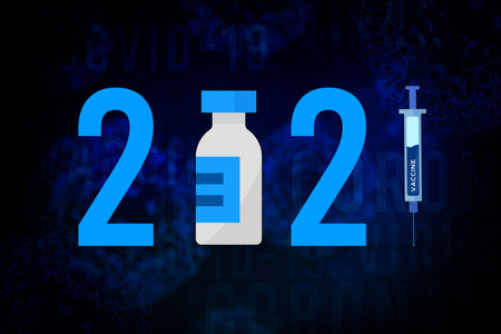 Happy New Year 2021 Abstract Covid-19 Concept Medical background. Health and vaccine concept new year backdropの写真素材