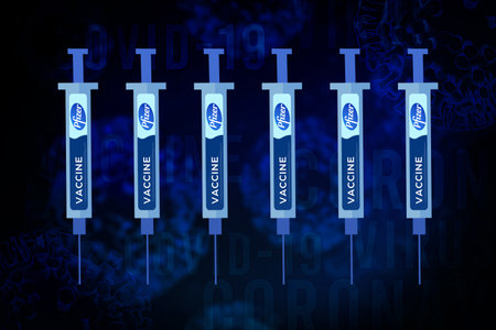 08.12.2020. California, USA. Modern Coronavirus vaccine abstract background concept.のeditorial素材