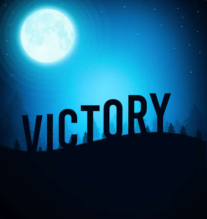 Victory Typography written on a mountain hill. Abstract overnight victory conceptの写真素材