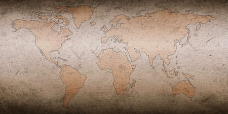 Historical Ancient World map on a old paper texture backdrop. Beautiful world map in a light colorの写真素材